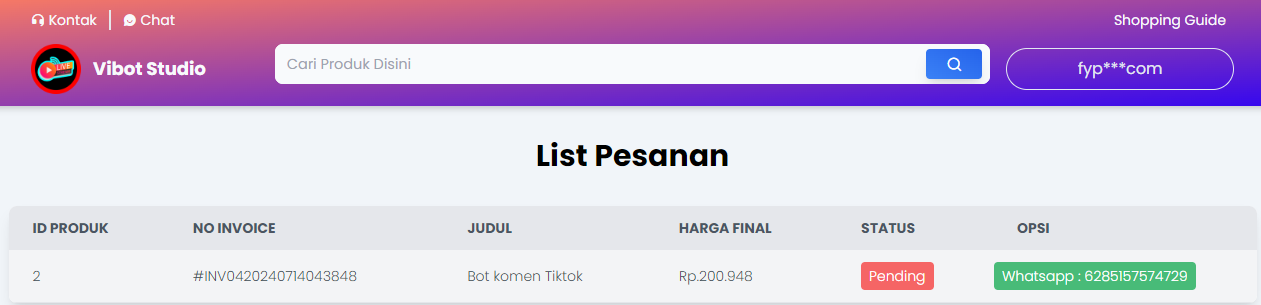 Langkah 8 - List Pesanan